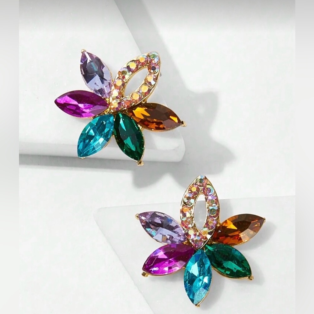 Multicolor Crystal Flower Earrings